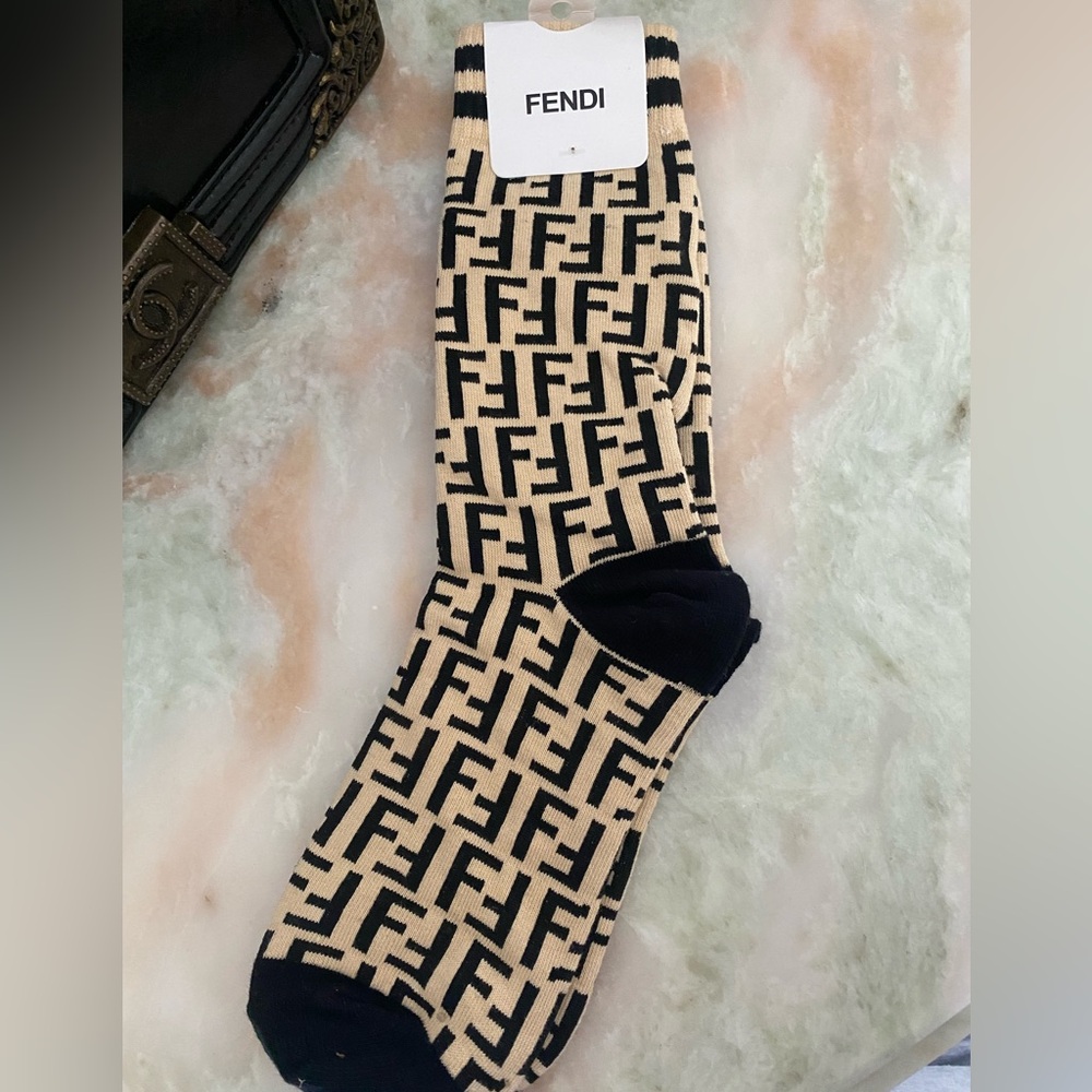 Fashion Cream Monogram Long Socks